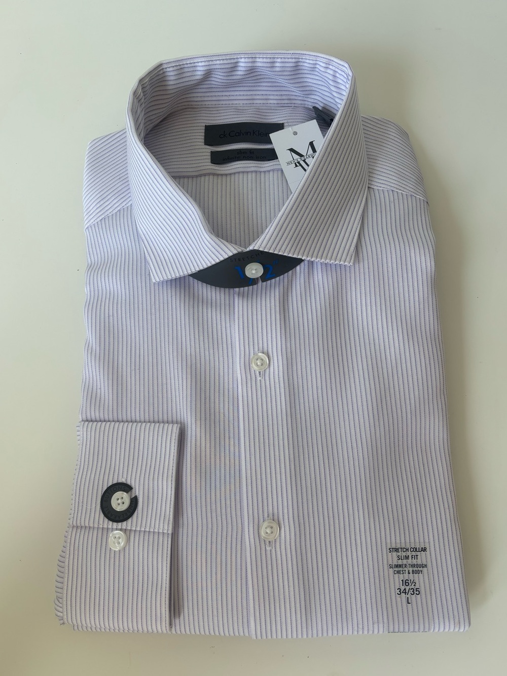 NWT Calvin Klein Men's Light Purple Pinstripe Dress Shirt Size L